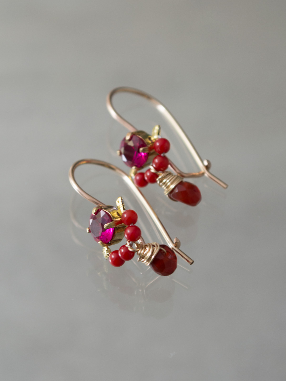 earrings Dancer fuchsia crystal, red coral